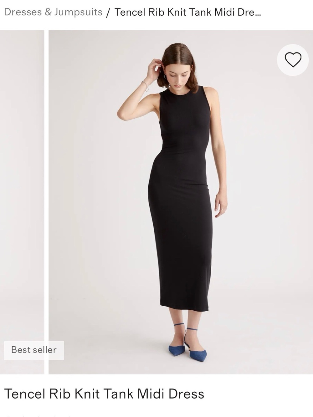 Quince Tencel ribbed midi dress- size small- black